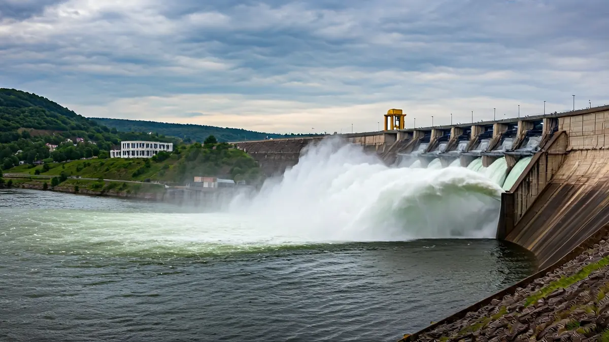 Imagen del embalse de Quéntar desembalsando agua en la provincia de Granada.