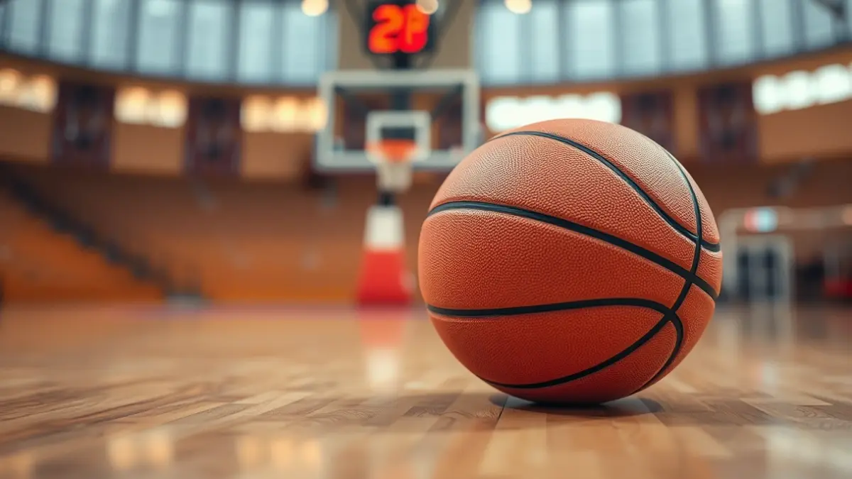 Generic image of a basketball on a court.