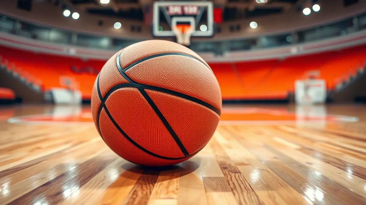 Generic image of a basketball on a court.