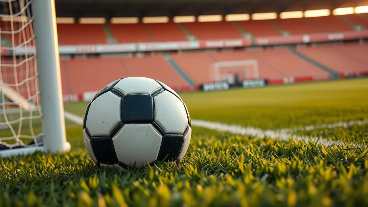 Generic image of a soccer ball on a stadium pitch.