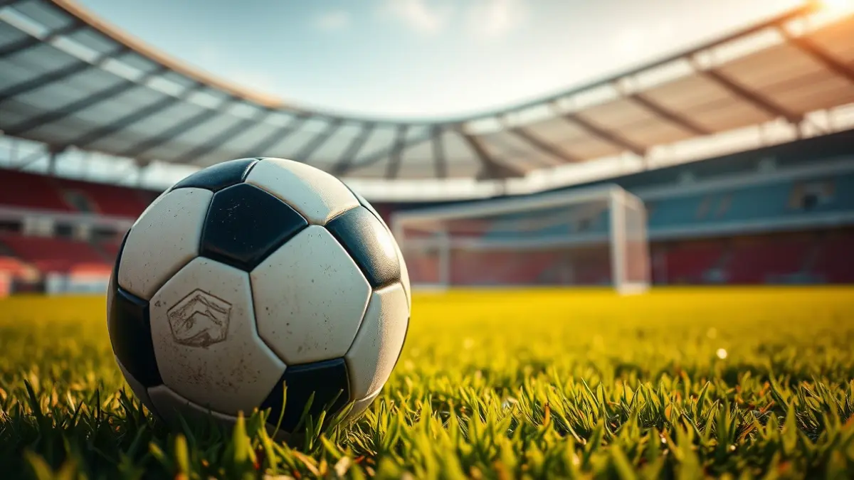 Generic image of a soccer ball on a stadium pitch.