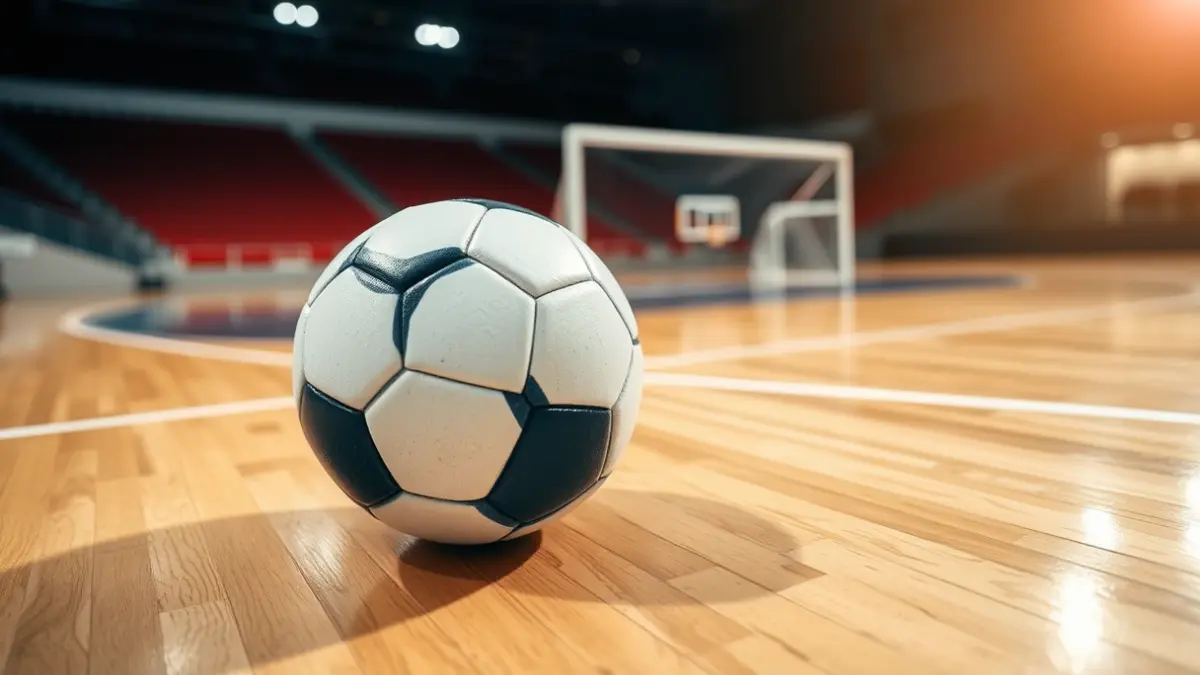 Generic image of a futsal ball on a court.