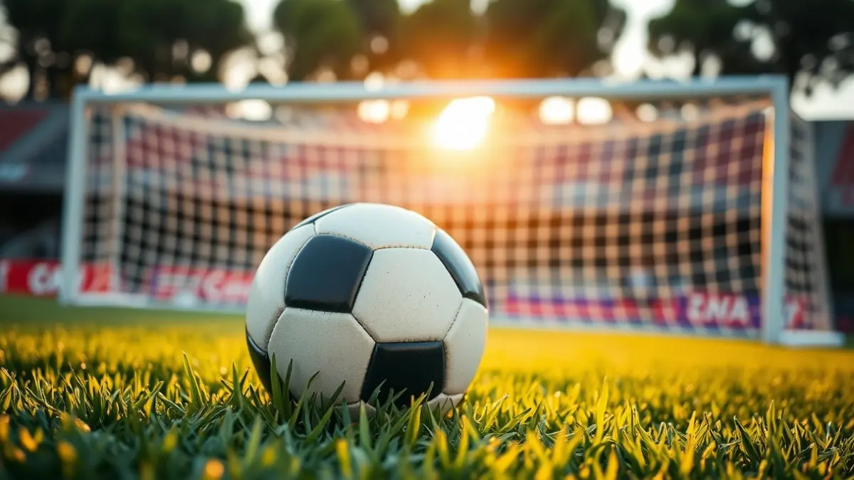 Generic image of a soccer ball on a stadium pitch.