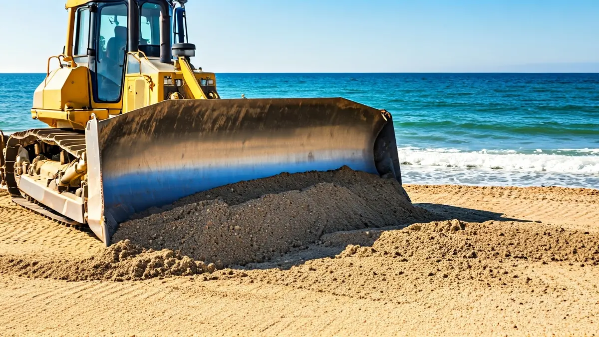 Image of a machine working on beach regeneration on the Granada coast.