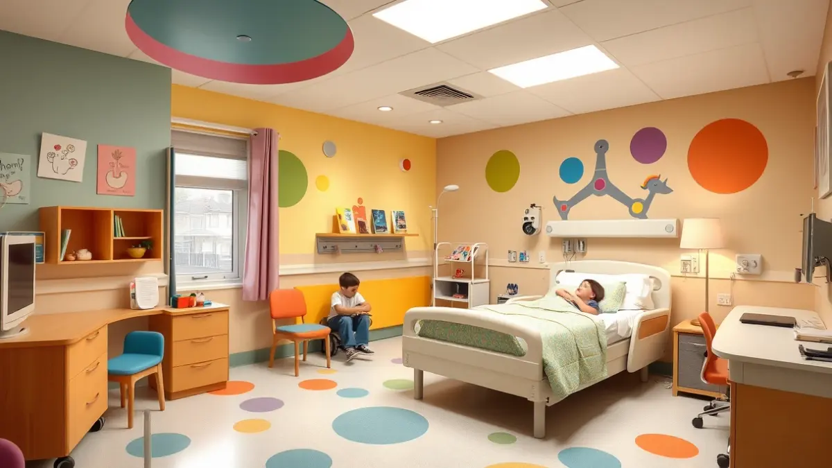 Image of a humanized pediatric hospital room for children with cancer.