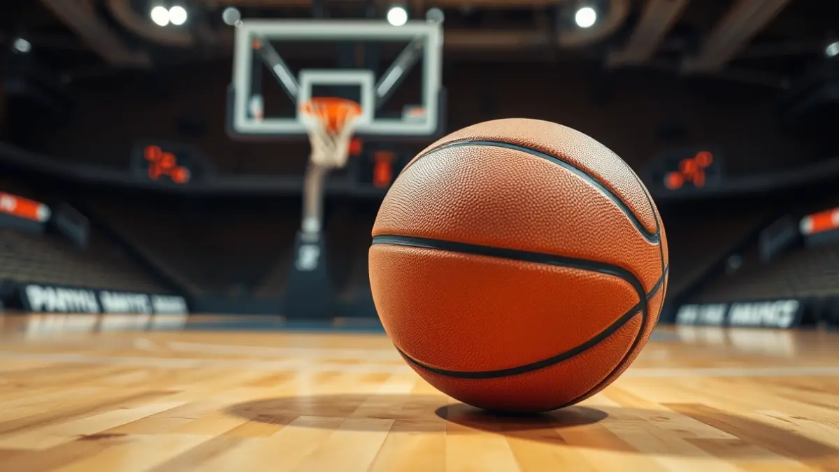 Generic image of a basketball on a court.