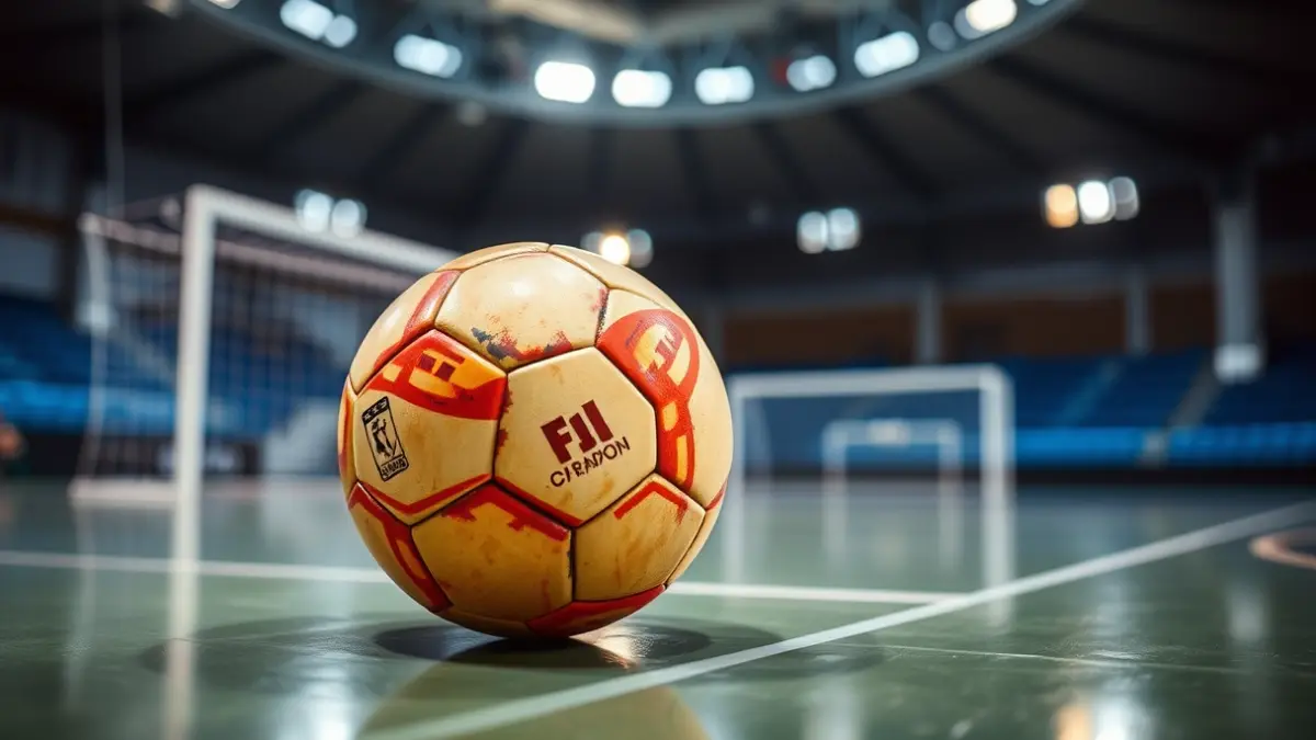 Generic image of a futsal ball on a court.