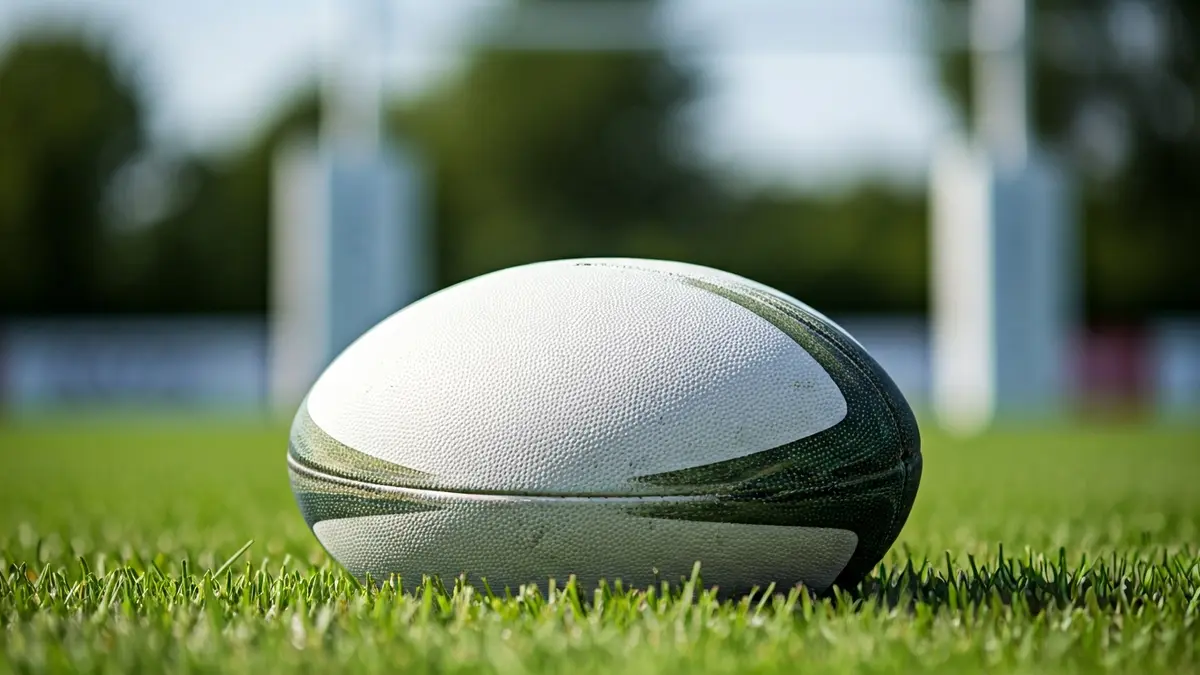 Imagen genérica de un balón de rugby en un campo de hierba.