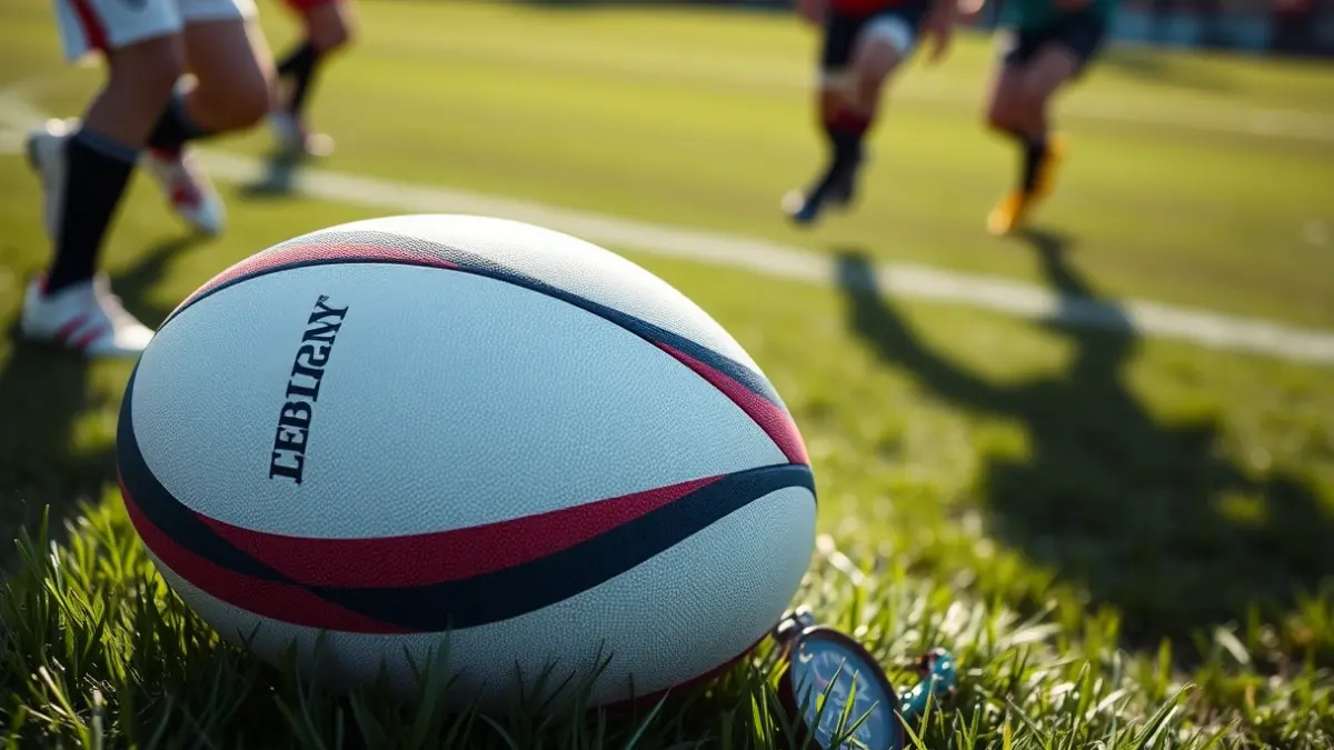 Generic image of a rugby ball on a grass field.