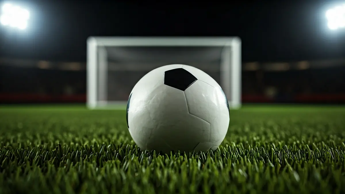 Generic image of a soccer ball on a stadium pitch.