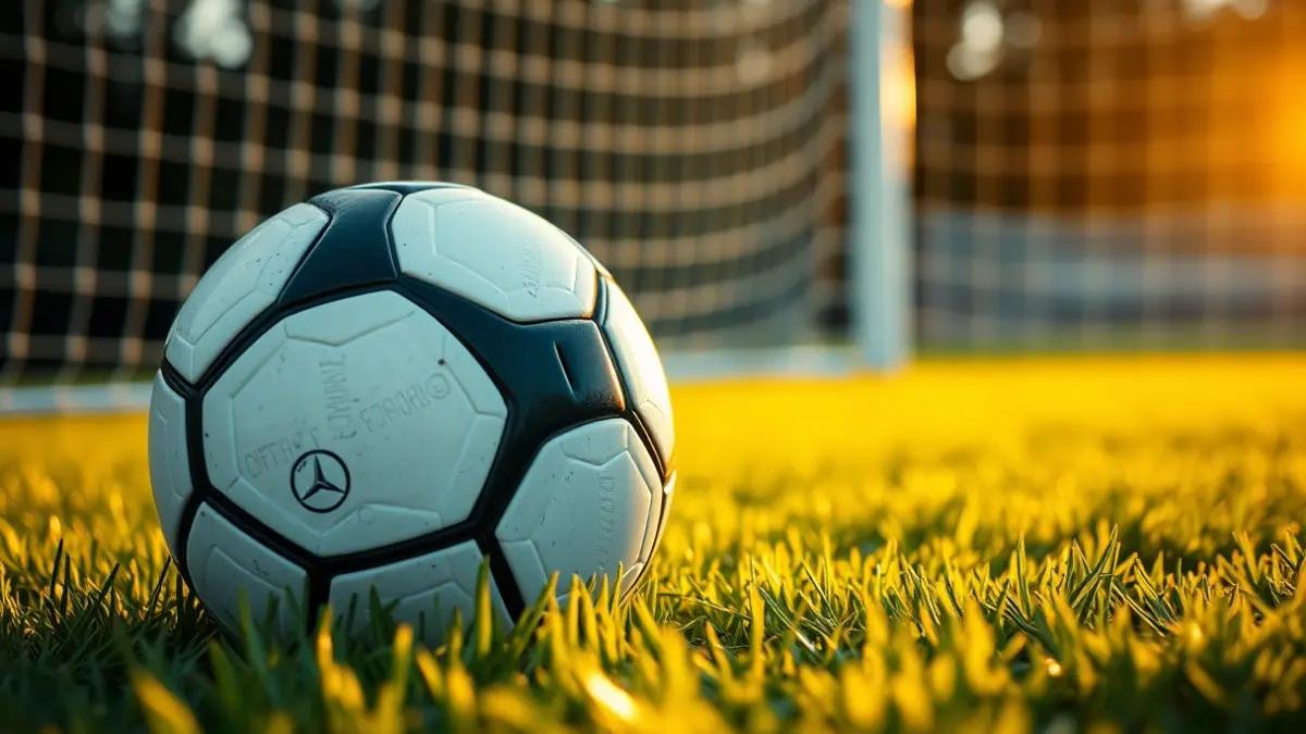 Imagen genérica de un balón de fútbol sobre césped, con la portería desenfocada al fondo.