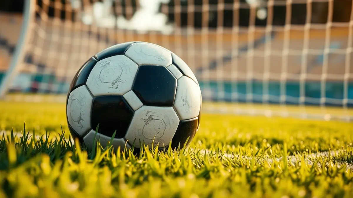Generic image of a soccer ball on a football pitch.