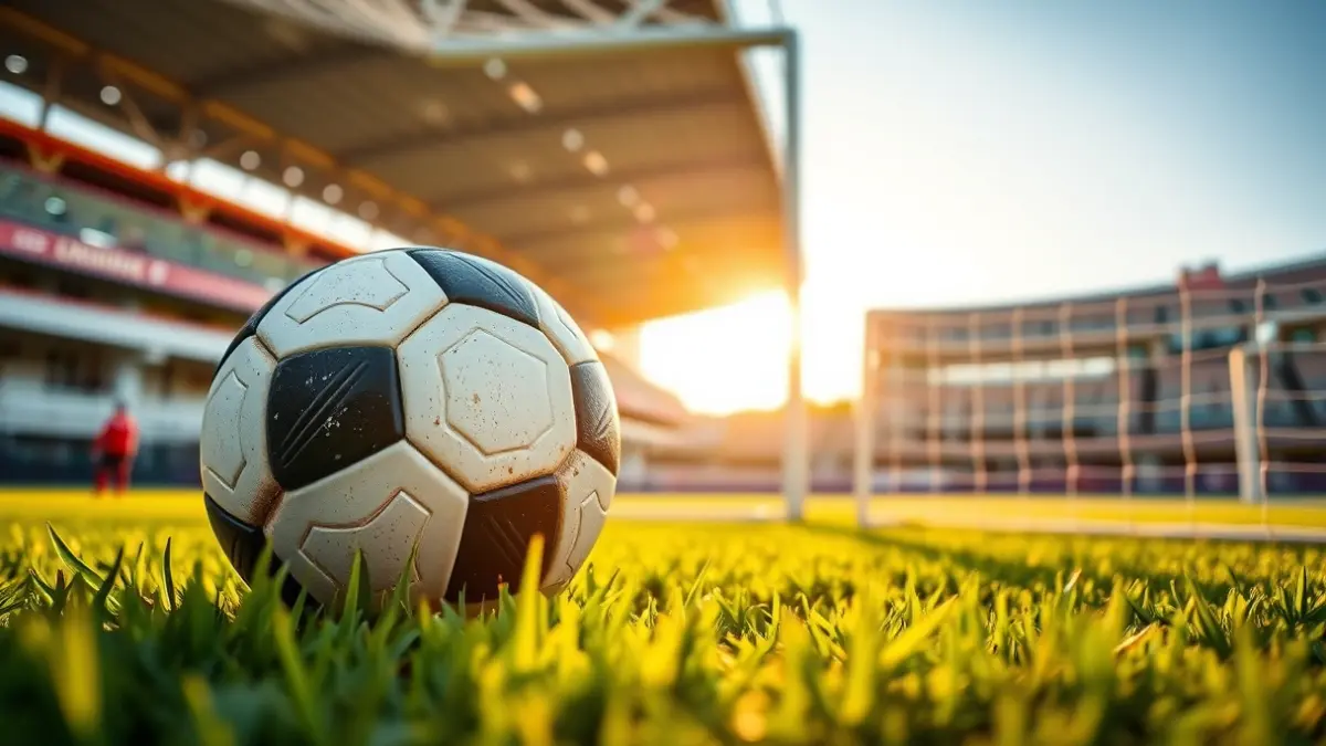 Generic image of a soccer ball on a stadium pitch.