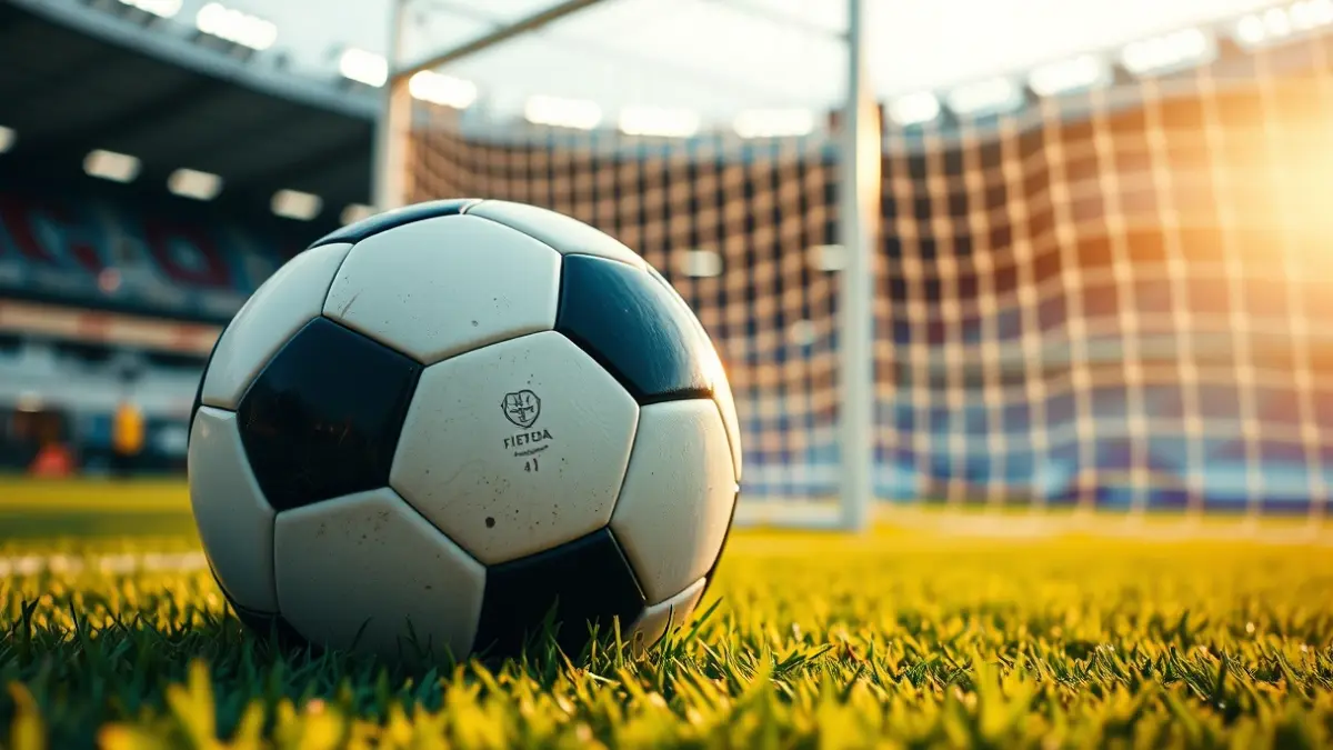 Generic image of a soccer ball on a stadium pitch.