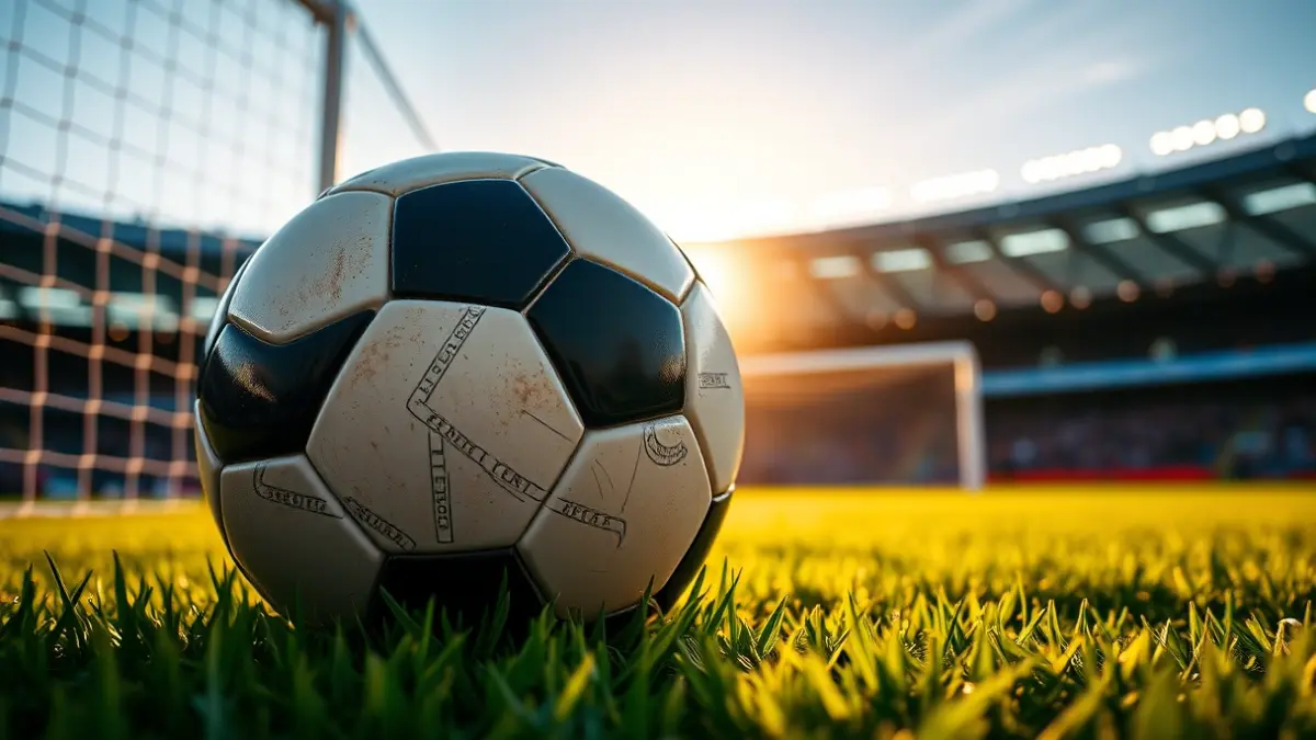 Generic image of a soccer ball on stadium grass.