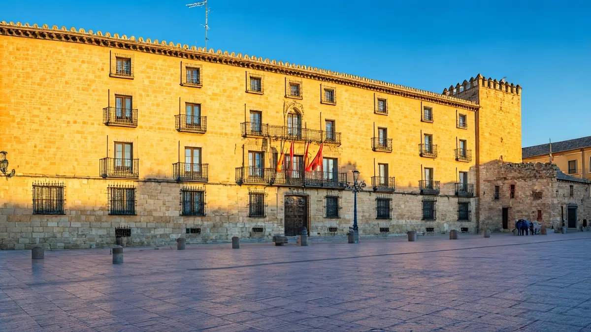 Fachada de un Parador con arquitectura andaluza bajo la luz del sol.