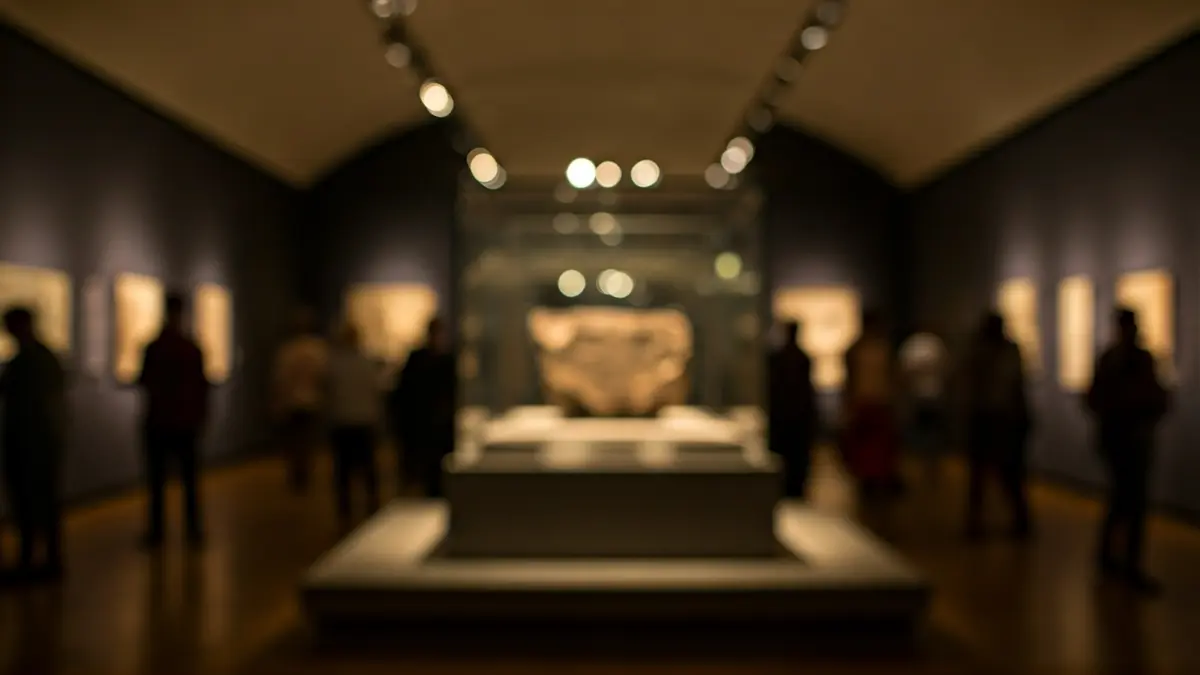 Imagen de una exposición en un museo con una pieza arqueológica destacada