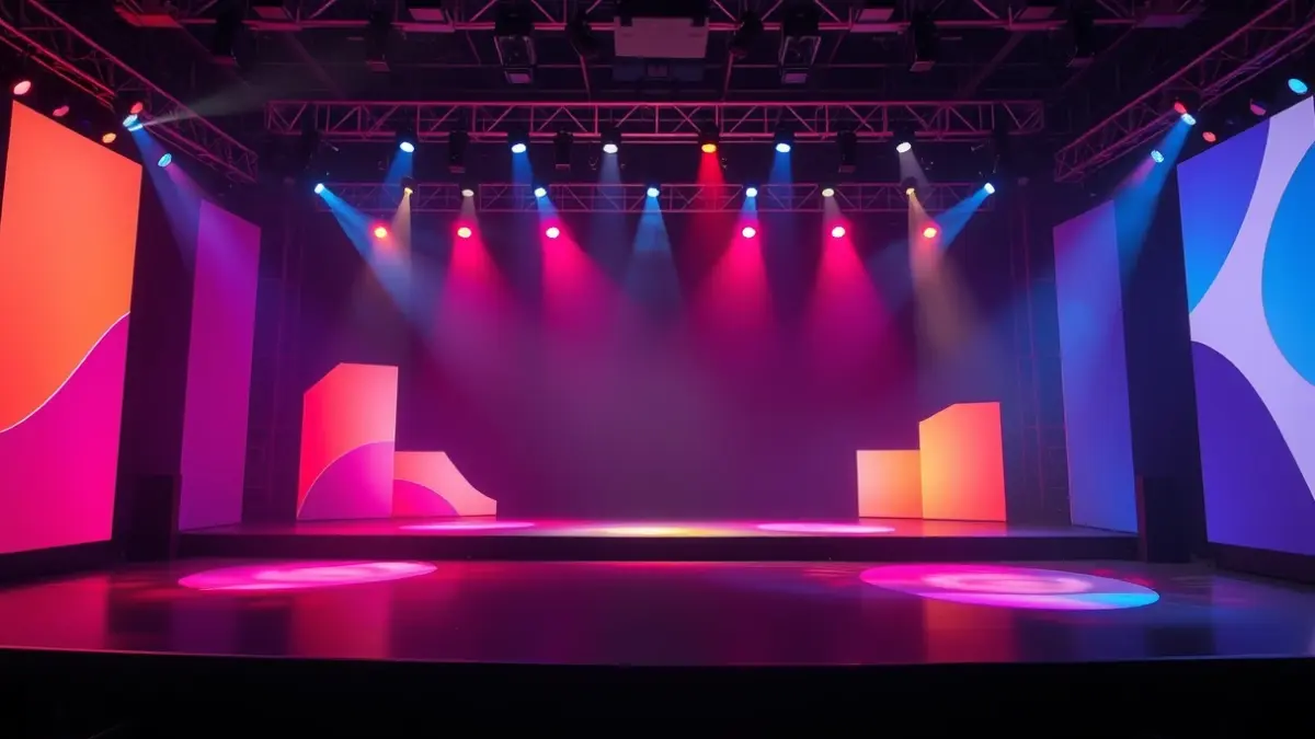 Imagen genérica de un escenario iluminado, preparado para un espectáculo musical.