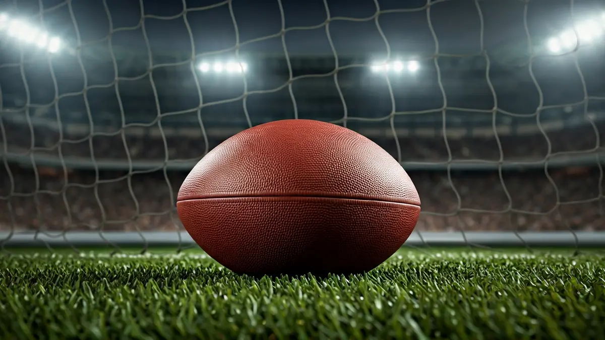 Generic image of a football goal net with a ball on the grass.
