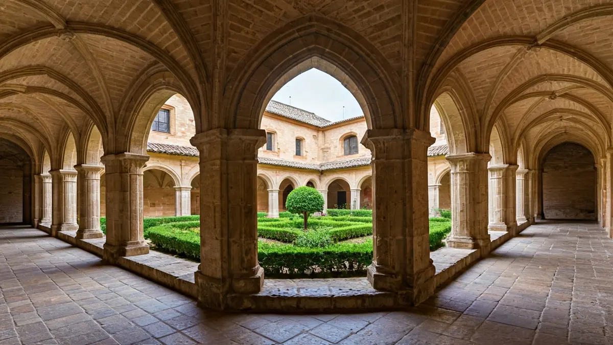 Generic image of an old convent interior with cloister and garden.