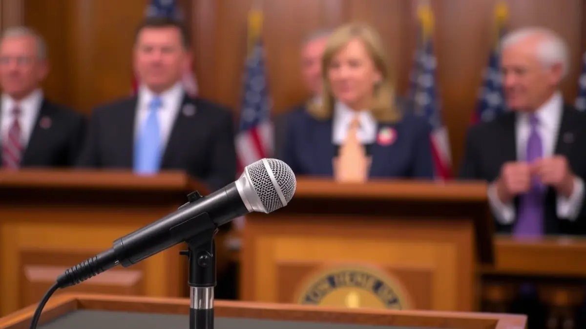 Imagen genérica de un micrófono en un atril, simbolizando un debate político o una declaración pública.