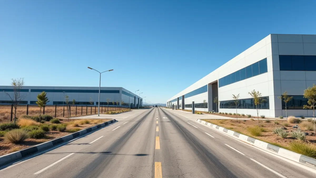 Image of an access to an industrial park