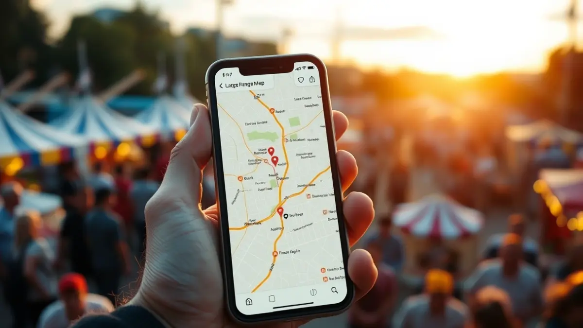 Image of a mobile phone displaying the map of the Seville Fair.