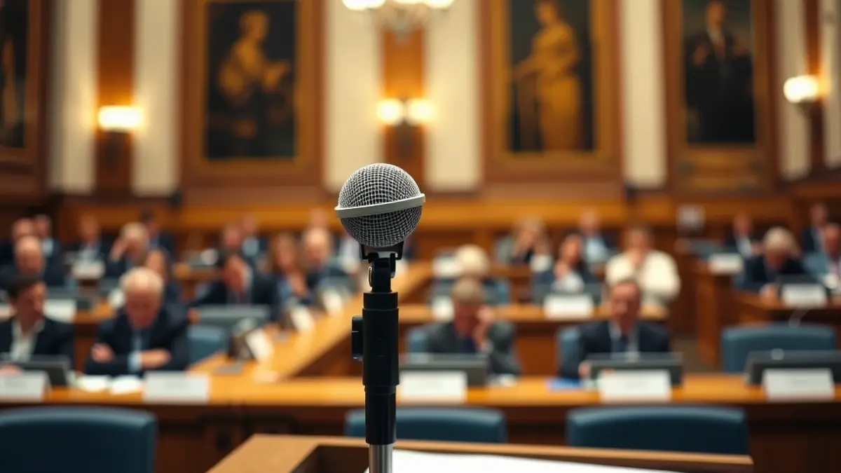 Generic image of a microphone on a podium during a municipal plenary session.