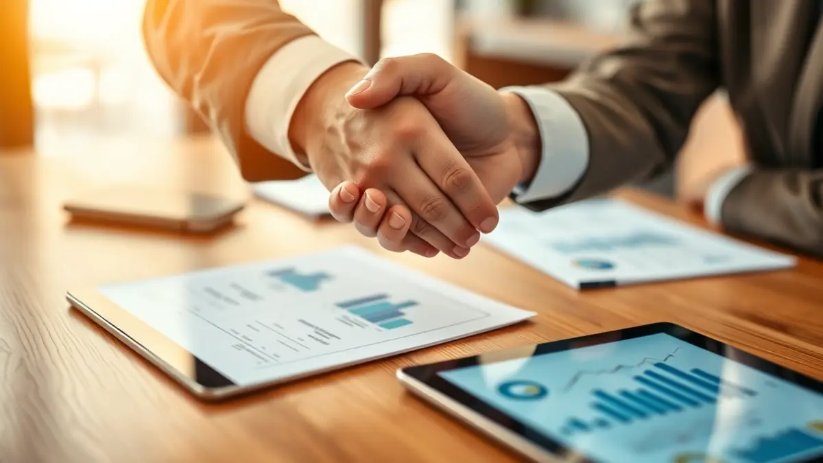 Imagen genérica de un apretón de manos sobre un escritorio, simbolizando colaboración empresarial y desarrollo industrial.