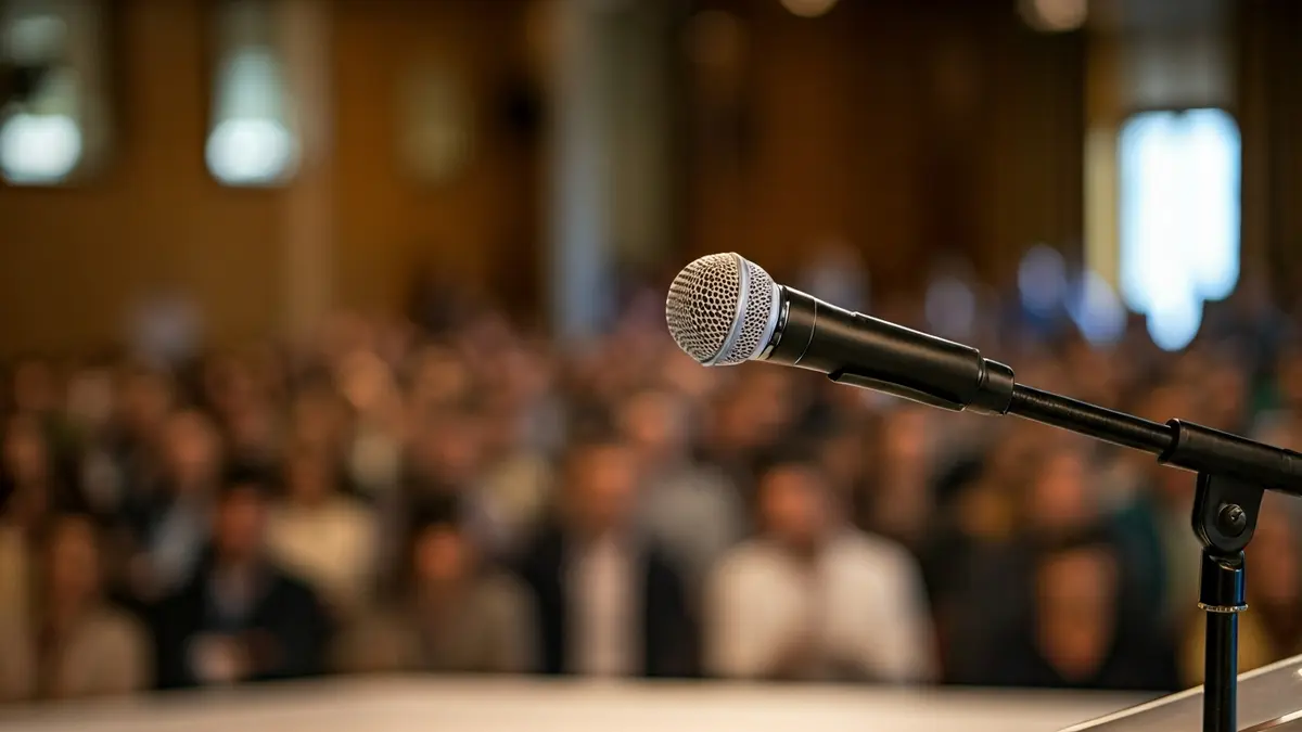 Imagen genérica de un atril con micrófono en un evento político.
