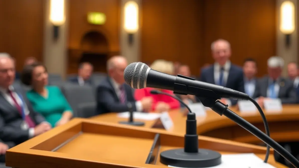 Imagen genérica de un micrófono en un atril durante una sesión plenaria.