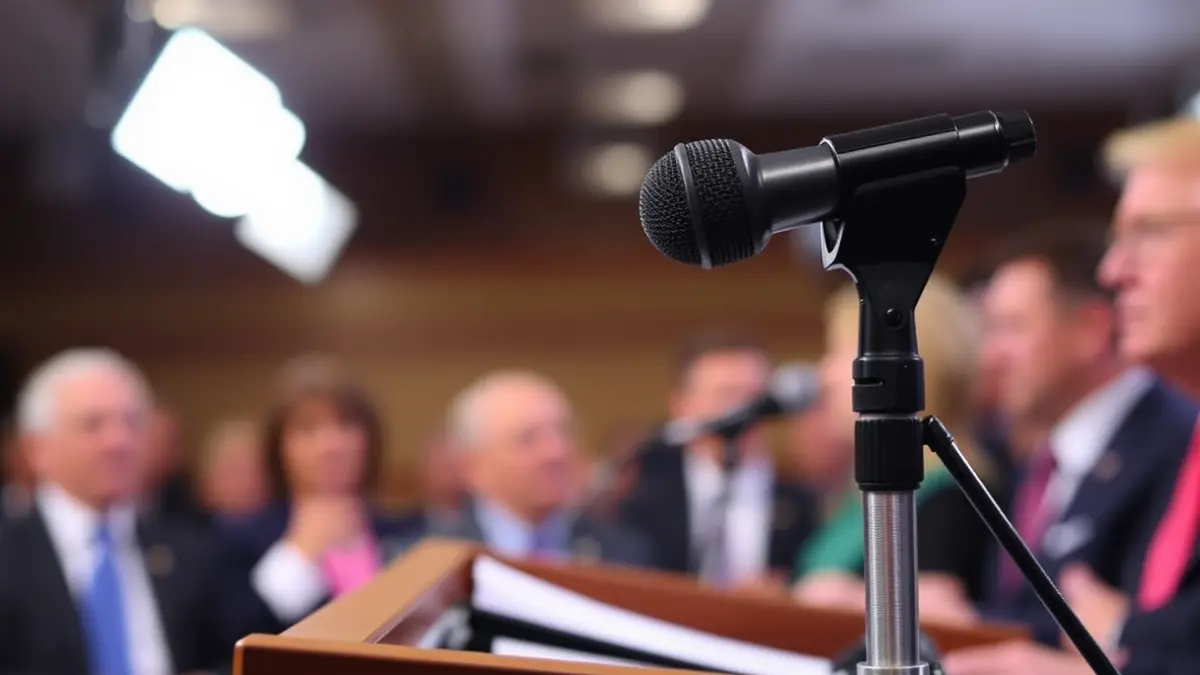 Generic image of a microphone on a podium during a political event.