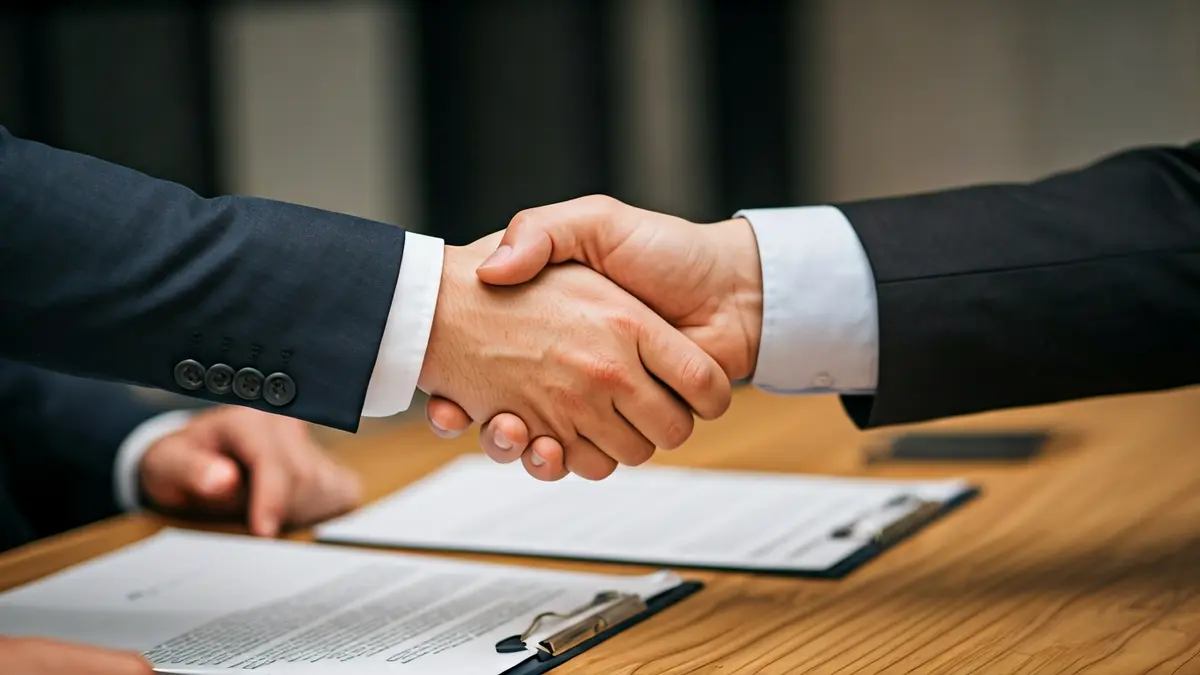 Imagen genérica de dos manos estrechándose sobre un escritorio, simbolizando un acuerdo salarial.
