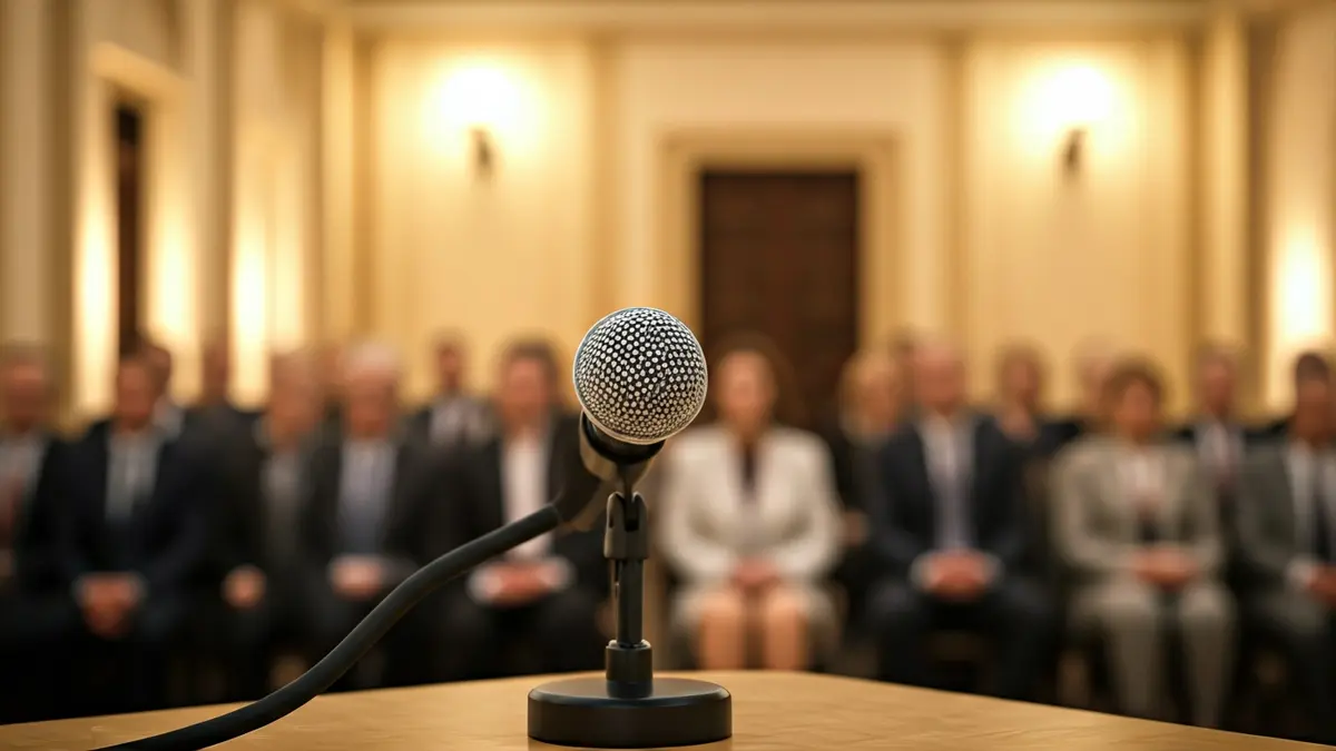 Imagen genérica de un micrófono en un atril durante un evento político.