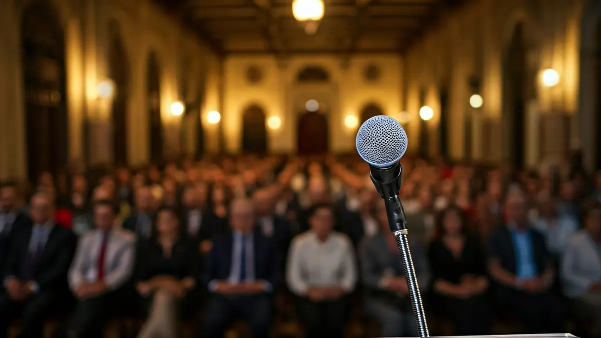 Image of a microphone on a podium during a political event in Andalusia.
