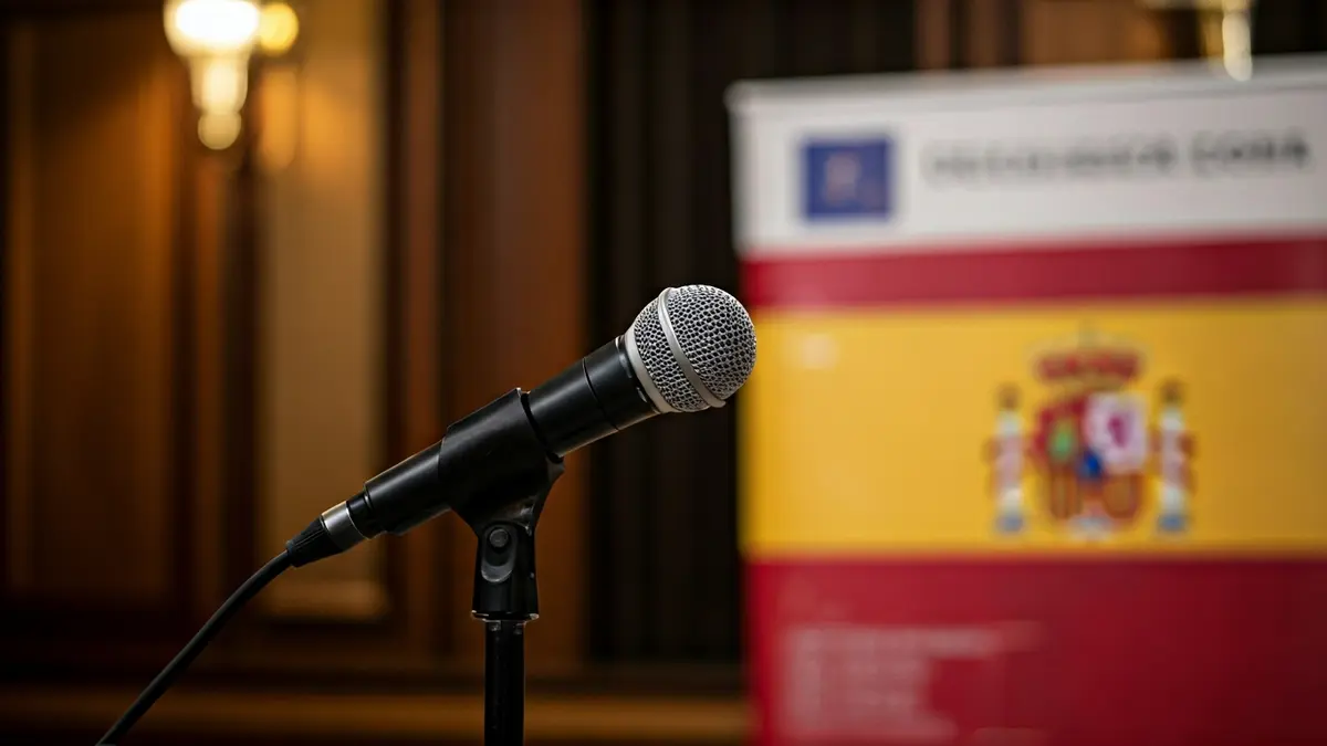 Imagen genérica de un atril con micrófono en un evento político.