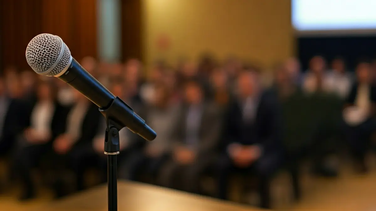 Generic image of a podium with a microphone at a political event.