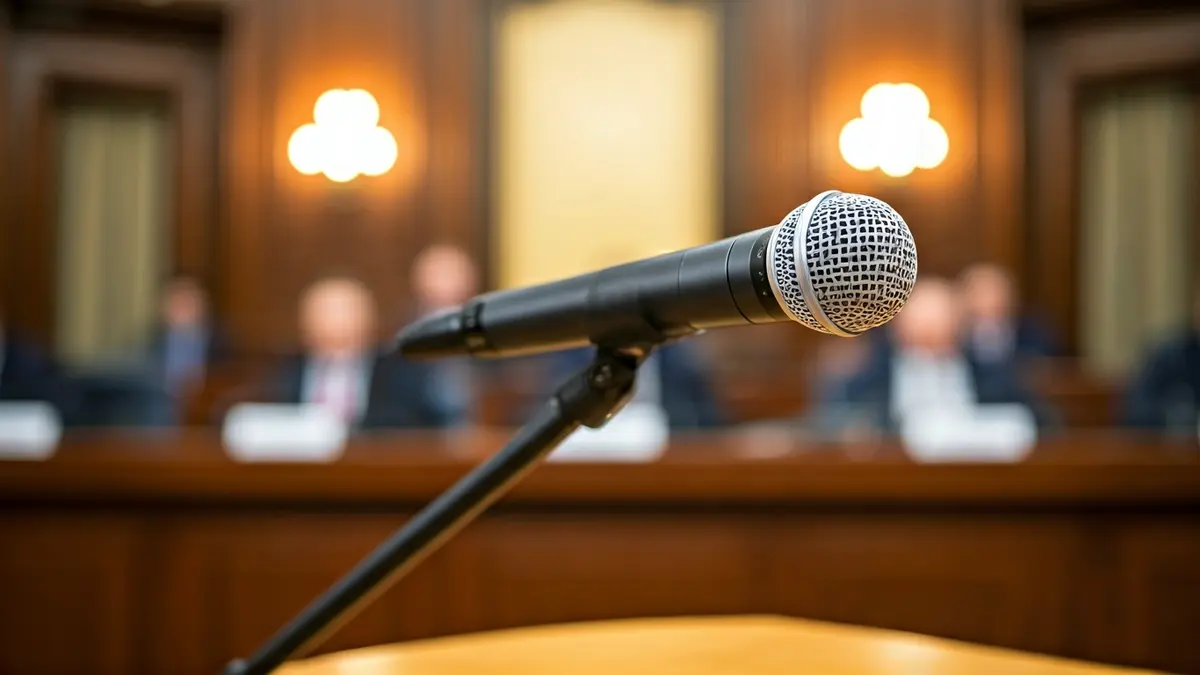 Imagen genérica de un micrófono en un podio durante un debate político.