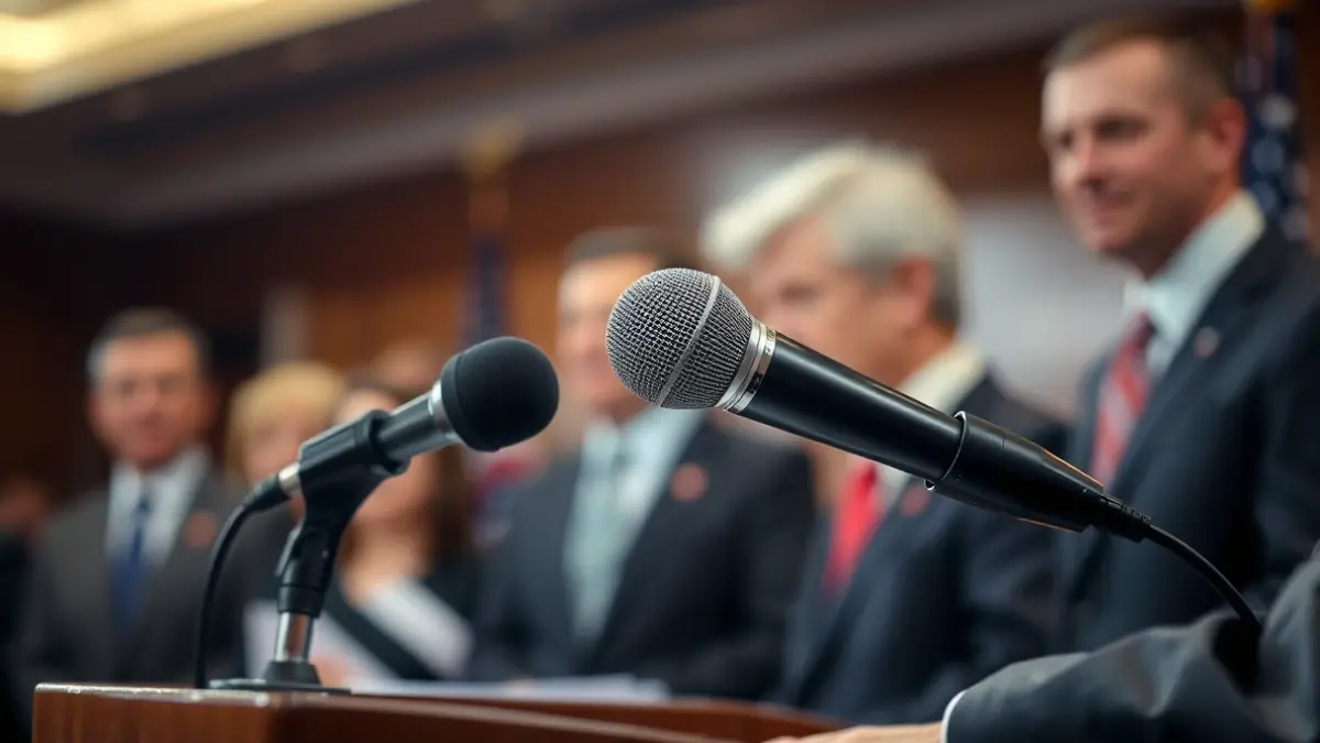 Imagen genérica de un micrófono en un atril durante un acto político.