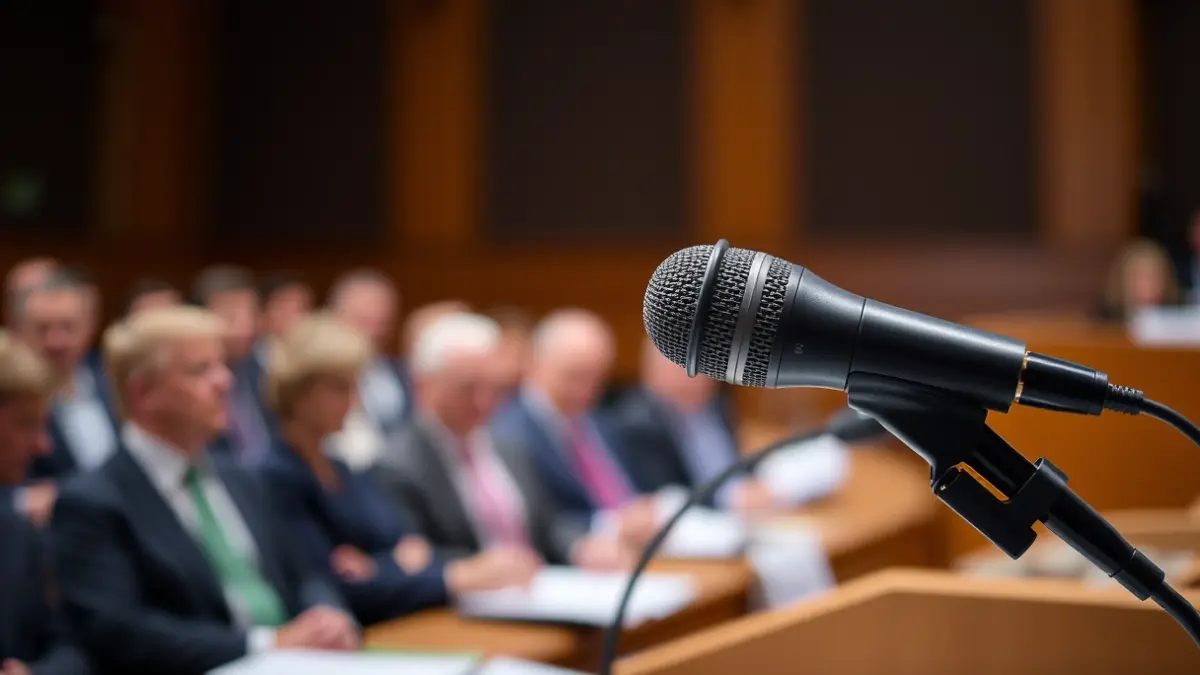 Generic image of a microphone on a podium during a parliamentary session.