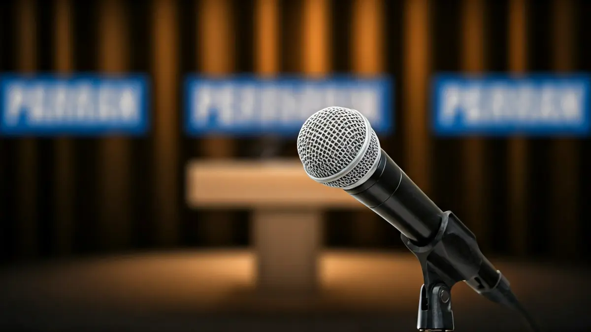 Imagen genérica de un micrófono en un atril, simbolizando una rueda de prensa política.