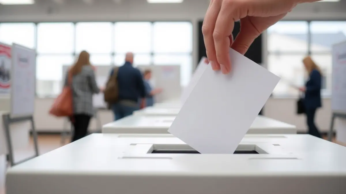 Generic image of a ballot box with people voting.