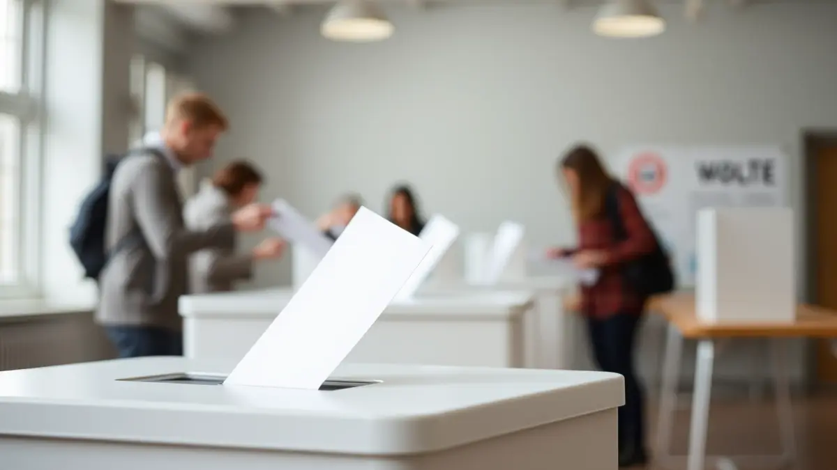 Generic image of a ballot box with people voting.