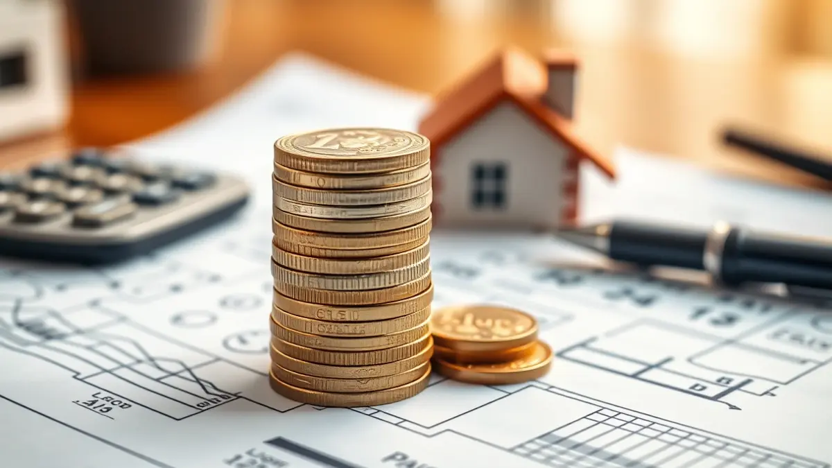 Generic image of euro coins on a house blueprint, symbolizing rising prices.