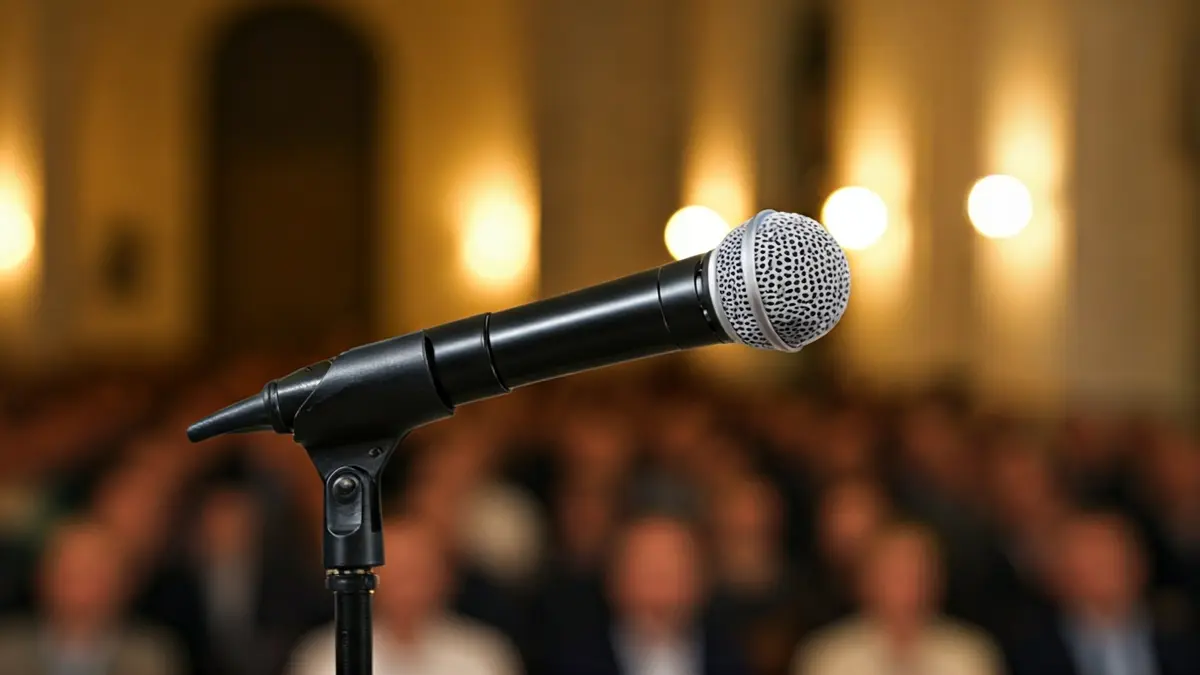 Imagen genérica de un atril con micrófono en un evento político.
