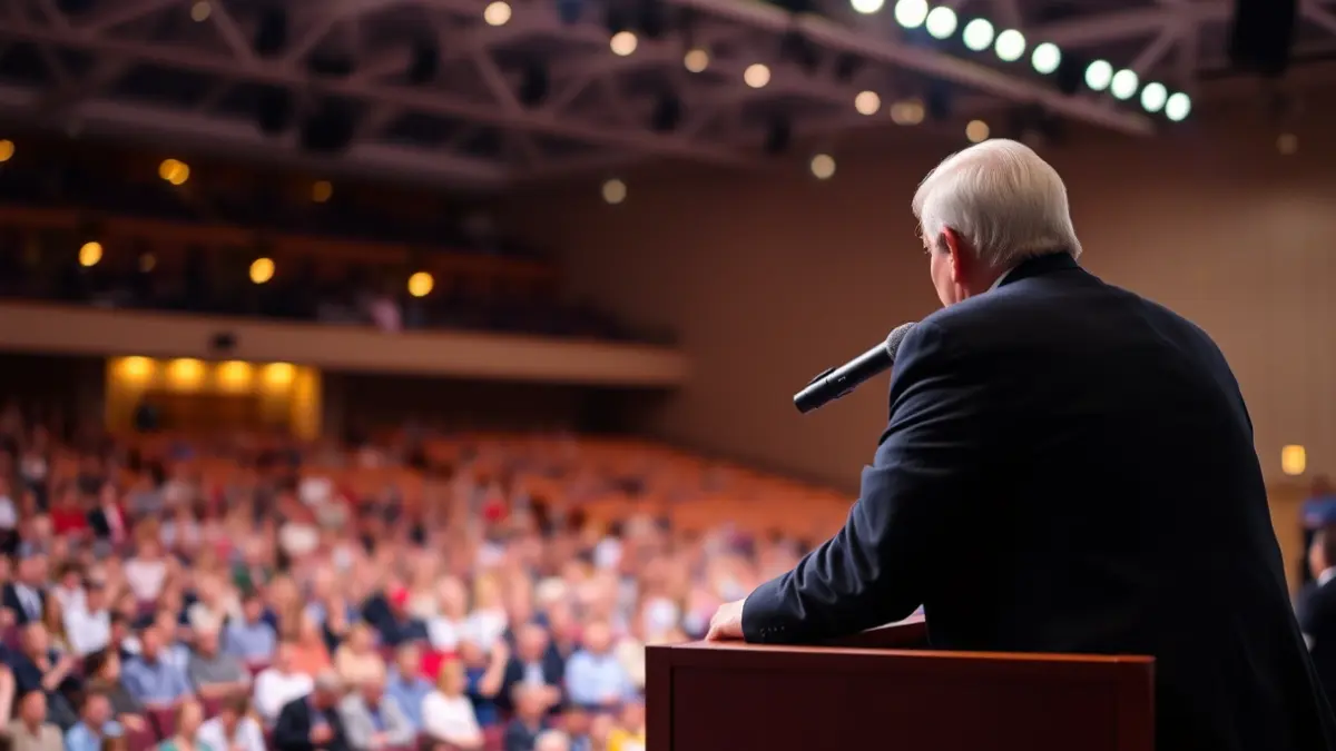 Imagen genérica de un atril con micrófono en un acto político.