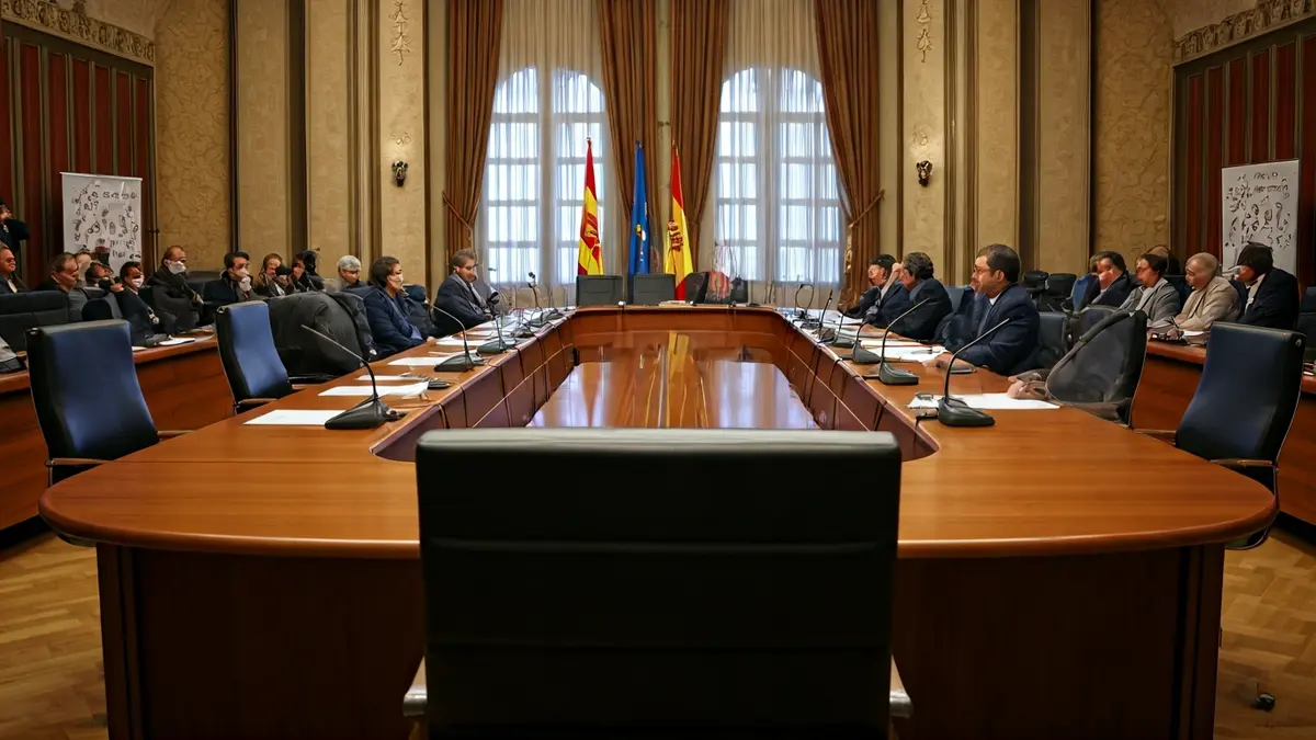Generic image of a political meeting room with a microphone on a podium.