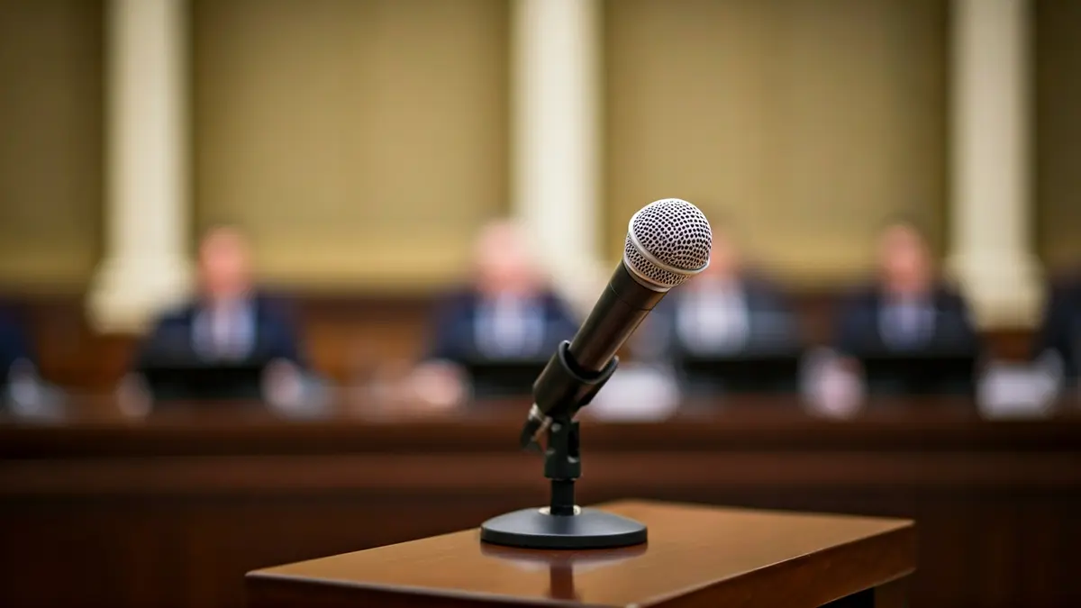 Imagen genérica de un micrófono en un podio durante una sesión política.
