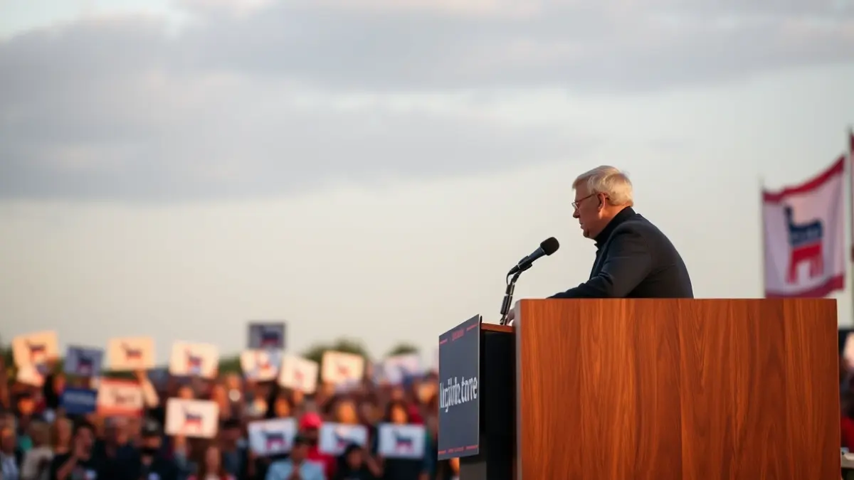 Imagen genérica de un atril con micrófono en un acto político.