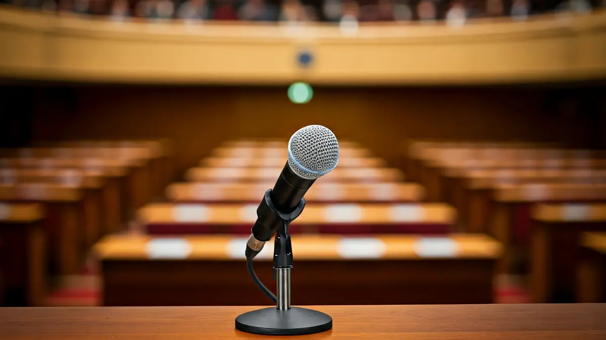 Generic image of a microphone on a podium, symbolizing a political event.